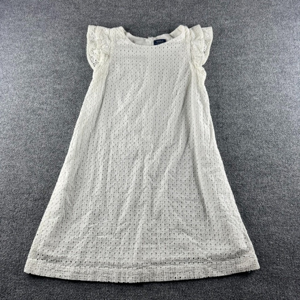 Polo Ralph Lauren Dress Womens 16 White Eyelet Lace Ruffled Sleeve Boho Career